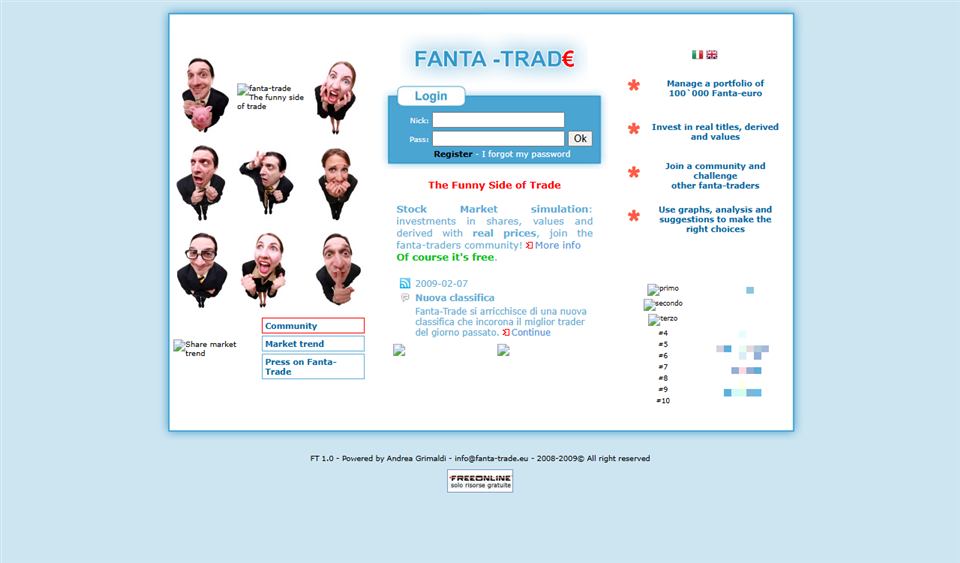 La page d'accueil de Fanta-Trade en 2009