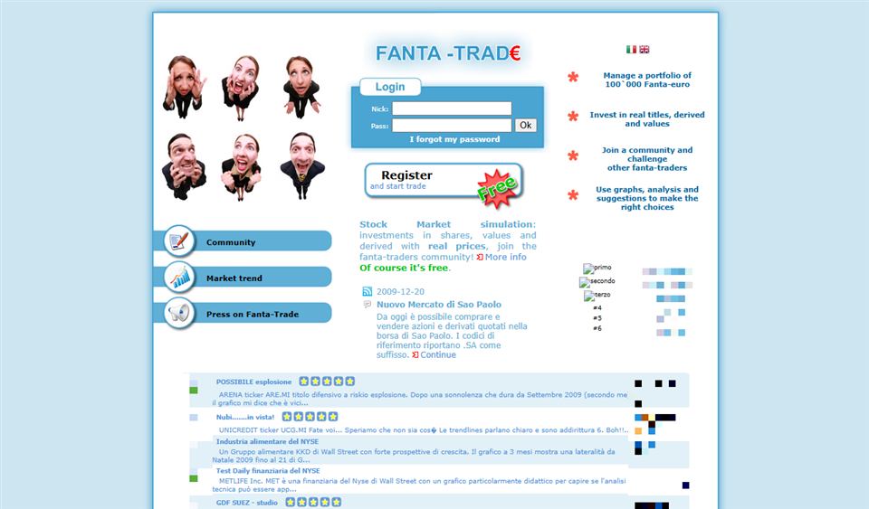 La page d'accueil de Fanta-Trade en 2010