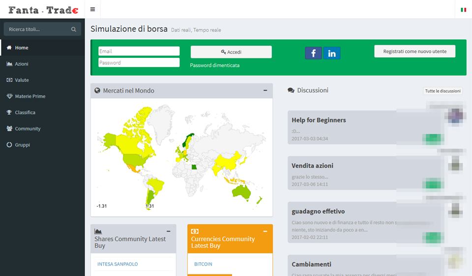 La page d'accueil de Fanta-Trade en 2017